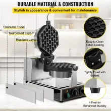 VEVOR Maquina Gofres para Hacer Gofre Commercial Bubble Waffle Maker Molde hexagonal 1200 W Egg Bubble Puff Iron con 2 sartenes giratorias de 360 °
