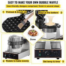VEVOR Maquina Gofres para Hacer Gofre Commercial Bubble Waffle Maker Molde hexagonal 1200 W Egg Bubble Puff Iron con 2 sartenes giratorias de 360 °