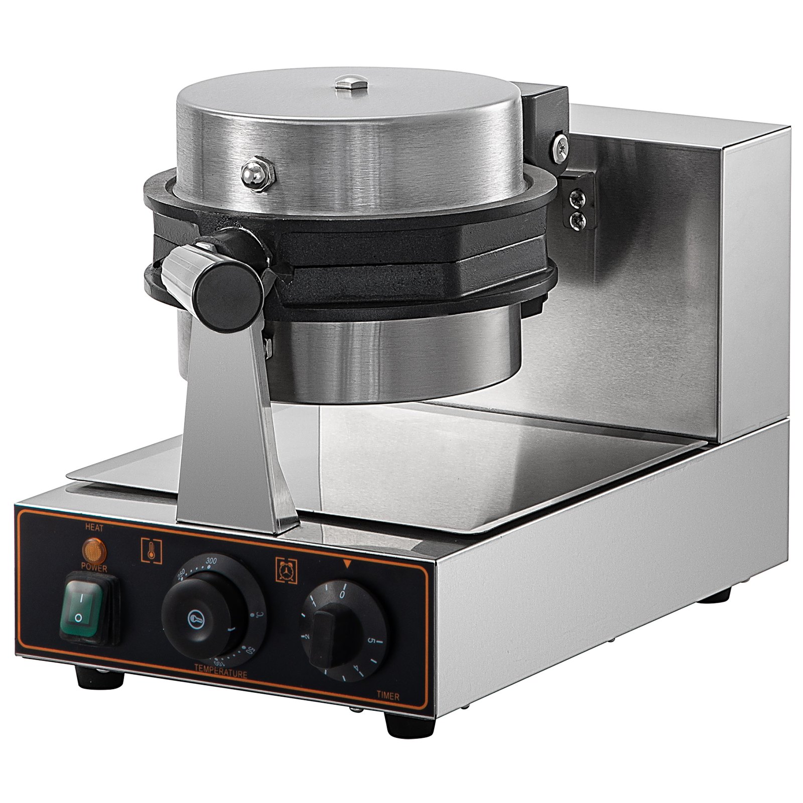 Máquina para hacer waffles de burbujas VEVOR con cuerpo de acero inoxidable, temperatura ajustable y controles de temporizador.