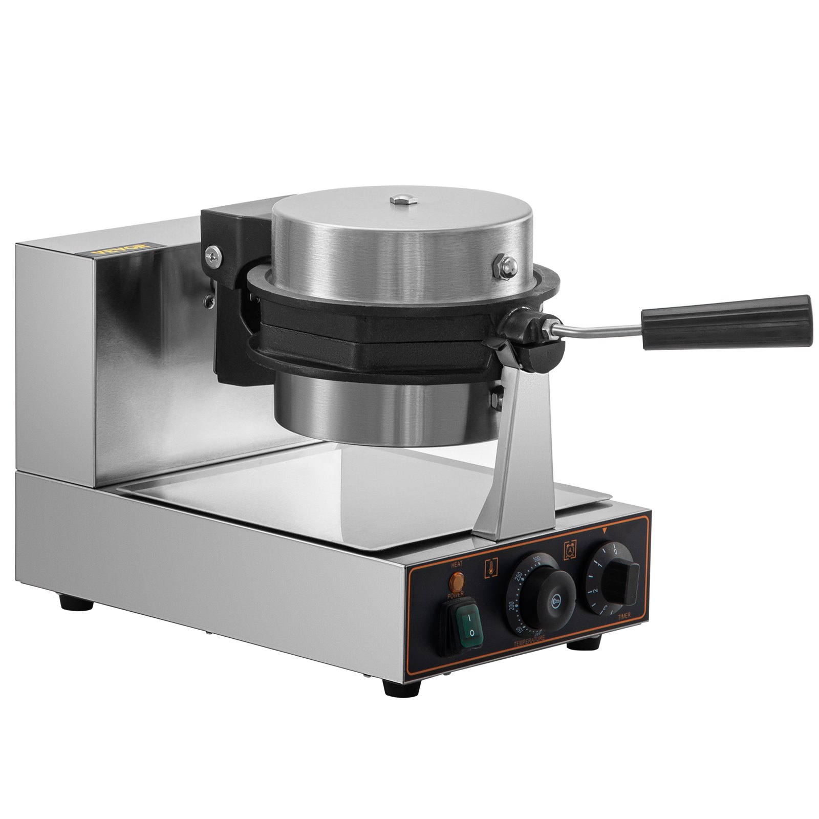 Máquina para hacer waffles con burbujas VEVOR con cuerpo de acero inoxidable, controles de temperatura y placas de cocción antiadherentes.