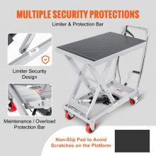 Carro de mesa elevadora hidráulica VEVOR, capacidad de 500 libras, altura de elevación de 28.5 pulgadas, mesa elevadora de tijera individual manual con 4 ruedas y almohadilla antideslizante, carro de tijera hidráulica para manejo de materiales, gris