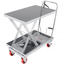 Carro de mesa elevadora hidráulica VEVOR, capacidad de 500 libras, altura de elevación de 28.5 pulgadas, mesa elevadora de tijera individual manual con 4 ruedas y almohadilla antideslizante, carro de tijera hidráulica para manejo de materiales, gris
