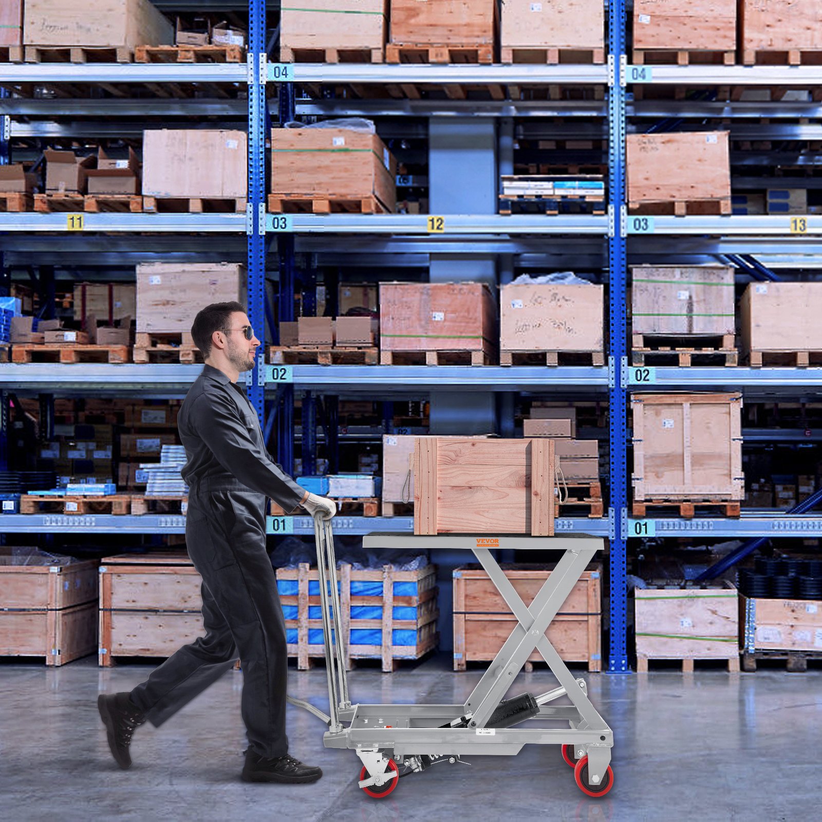 VEVOR Carro Hidráulico de Mesa Elevadora Capacidad de Carga de 230 kg Elevador Manual de Tijera Simple Altura de Elevación de 720 mm 4 Ruedas Cojín Antideslizante para Manipulación Transporte, Gris