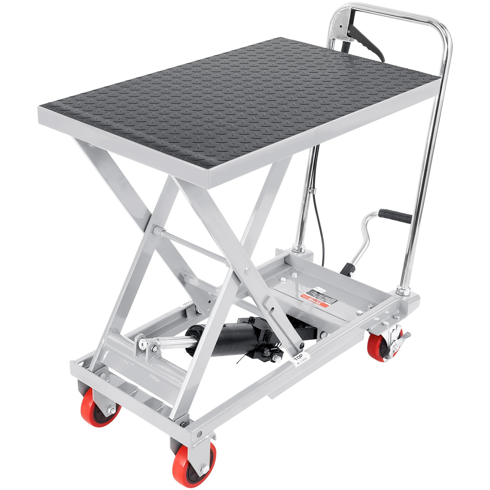 VEVOR Carro Hidráulico de Mesa Elevadora Capacidad de Carga de 230 kg Elevador Manual de Tijera Simple Altura de Elevación de 720 mm 4 Ruedas Cojín Antideslizante para Manipulación Transporte, Gris