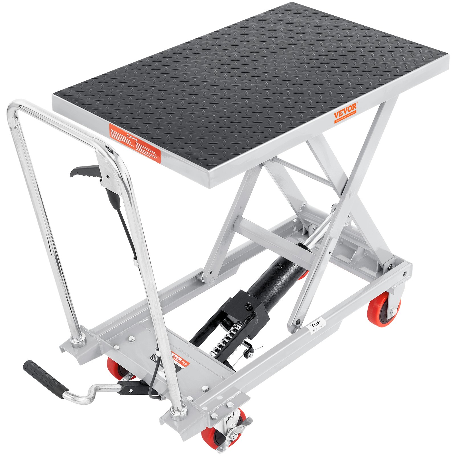 VEVOR Carro Hidráulico de Mesa Elevadora Capacidad de Carga de 230 kg Elevador Manual de Tijera Simple Altura de Elevación de 720 mm 4 Ruedas Cojín Antideslizante para Manipulación Transporte, Gris