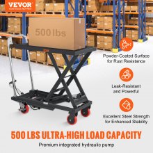 Carro de mesa elevadora hidráulica VEVOR, capacidad de 500 libras, altura de elevación de 28.5 pulgadas, mesa elevadora de tijera individual manual con 4 ruedas y almohadilla antideslizante, carro de tijera hidráulica para manejo de materiales, negro