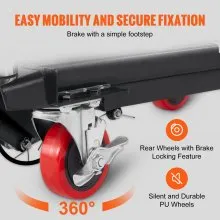 Carro de mesa elevadora hidráulica VEVOR, capacidad de 500 libras, altura de elevación de 28.5 pulgadas, mesa elevadora de tijera individual manual con 4 ruedas y almohadilla antideslizante, carro de tijera hidráulica para manejo de materiales, negro