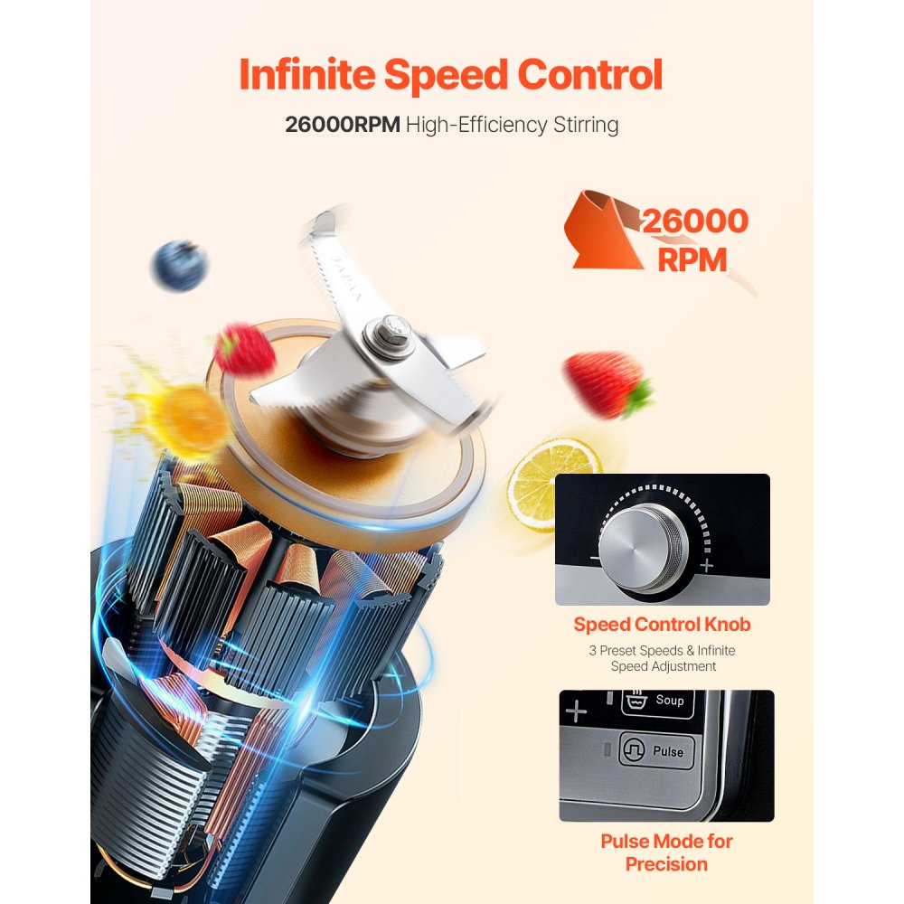 Licuadora VEVOR para batidos, 85 oz, 1400 W, licuadora profesional con motor potente, licuadora multifuncional para procesar alimentos con cubierta antirruido para batidos, zumos y leche, apta para cocina.
