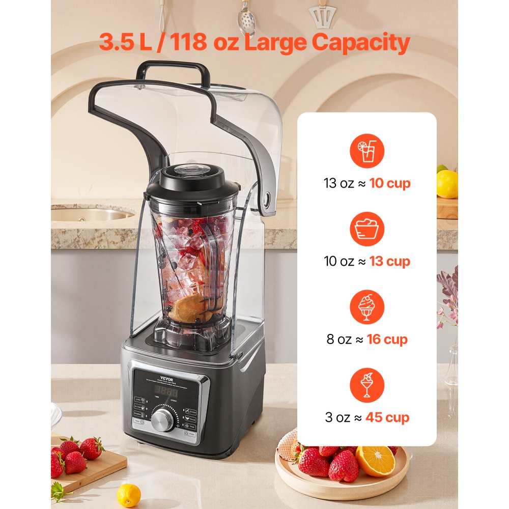 Licuadora VEVOR para batidos, 135 oz, 1400 W, profesional, con potente motor, multifuncional, con tapa antirruido para batidos, zumos y zumos, ideal para la cocina.