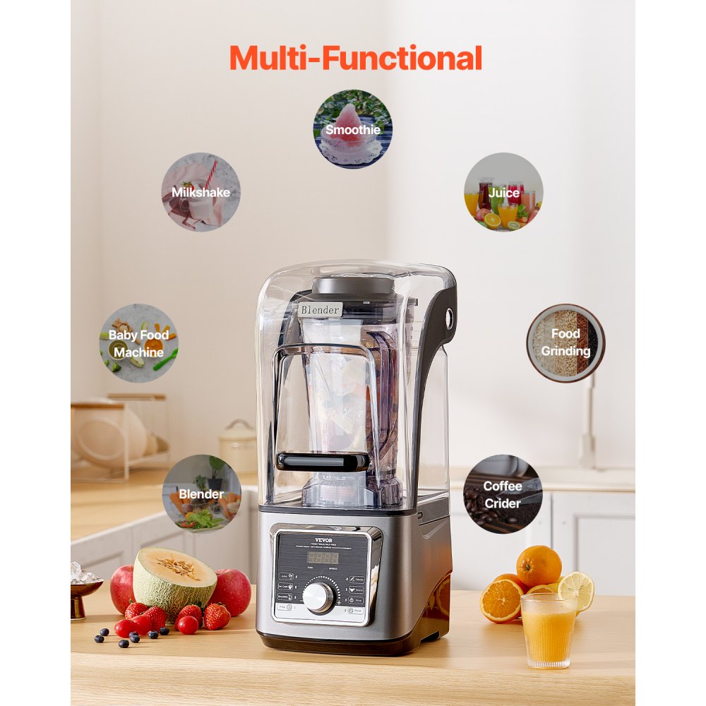 Licuadora VEVOR para batidos, 135 oz, 1400 W, profesional, con potente motor, multifuncional, con tapa antirruido para batidos, zumos y zumos, ideal para la cocina.