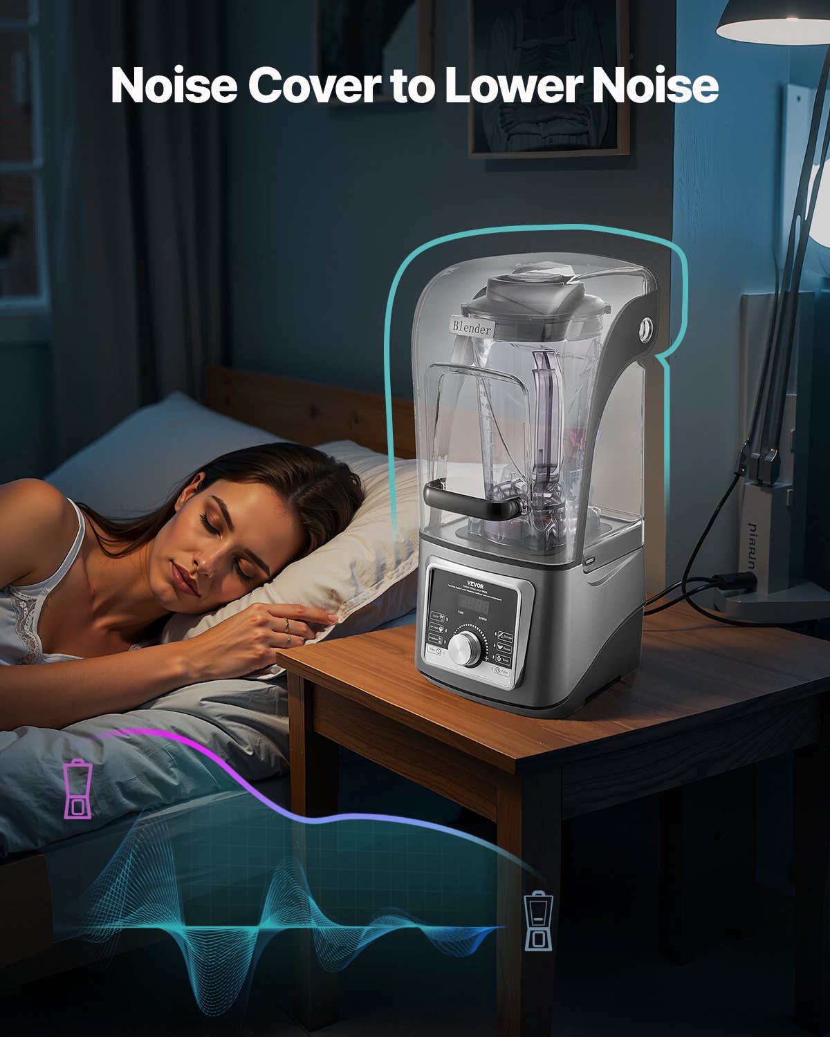 Licuadora VEVOR para batidos, 135 oz, 1400 W, profesional, con potente motor, multifuncional, con tapa antirruido para batidos, zumos y zumos, ideal para la cocina.