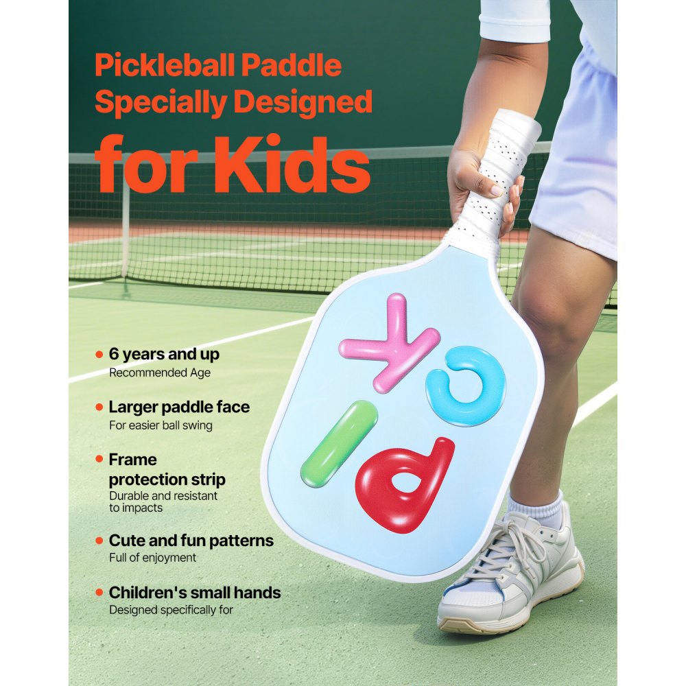 VEVOR - Pala de Pickleball para Niños, Ligera, con Agarre Pequeño y Diseño Bonito, de Fibra de Vidrio y Núcleo de Panal, para Niños, Jóvenes, Niños y Niñas