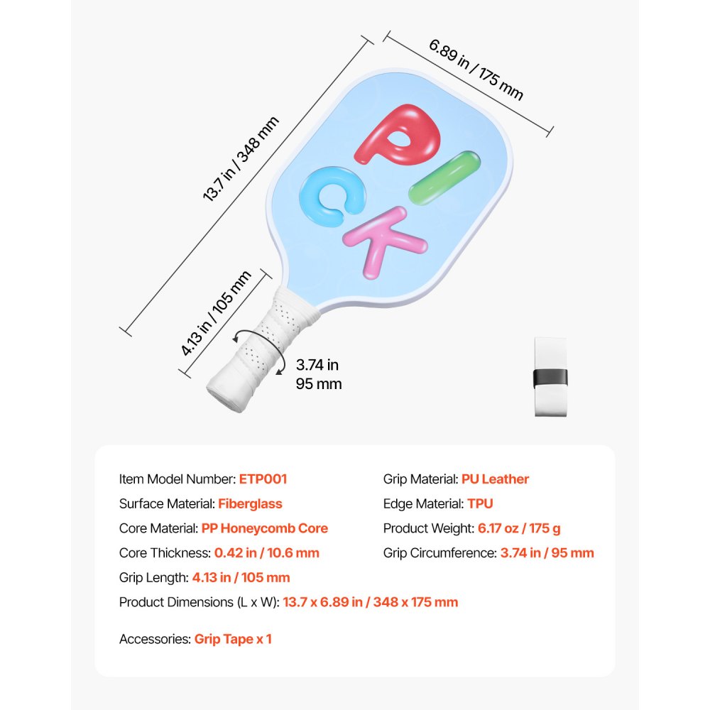 VEVOR - Pala de Pickleball para Niños, Ligera, con Agarre Pequeño y Diseño Bonito, de Fibra de Vidrio y Núcleo de Panal, para Niños, Jóvenes, Niños y Niñas