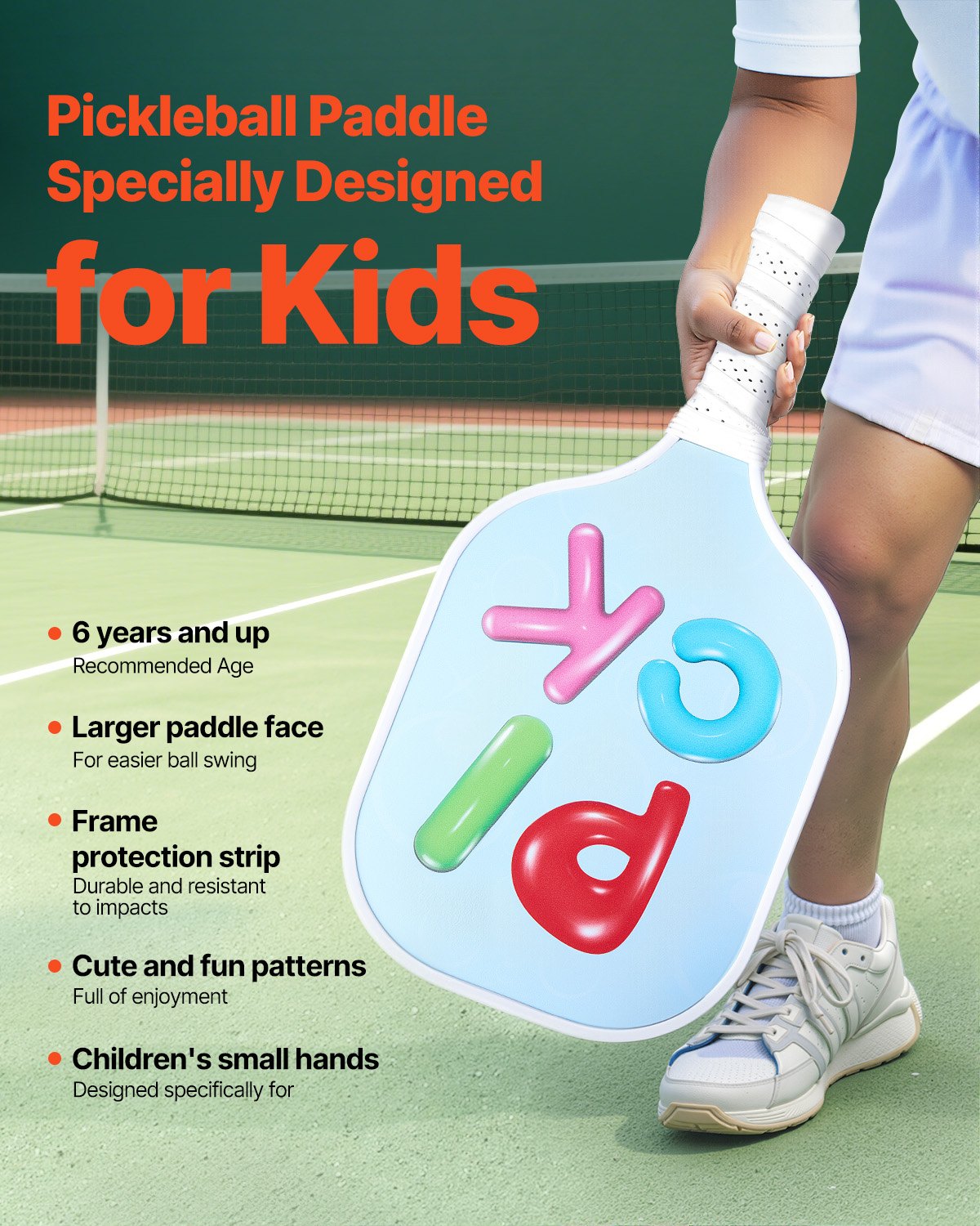 VEVOR - Pala de Pickleball para Niños, Ligera, con Agarre Pequeño y Diseño Bonito, de Fibra de Vidrio y Núcleo de Panal, para Niños, Jóvenes, Niños y Niñas