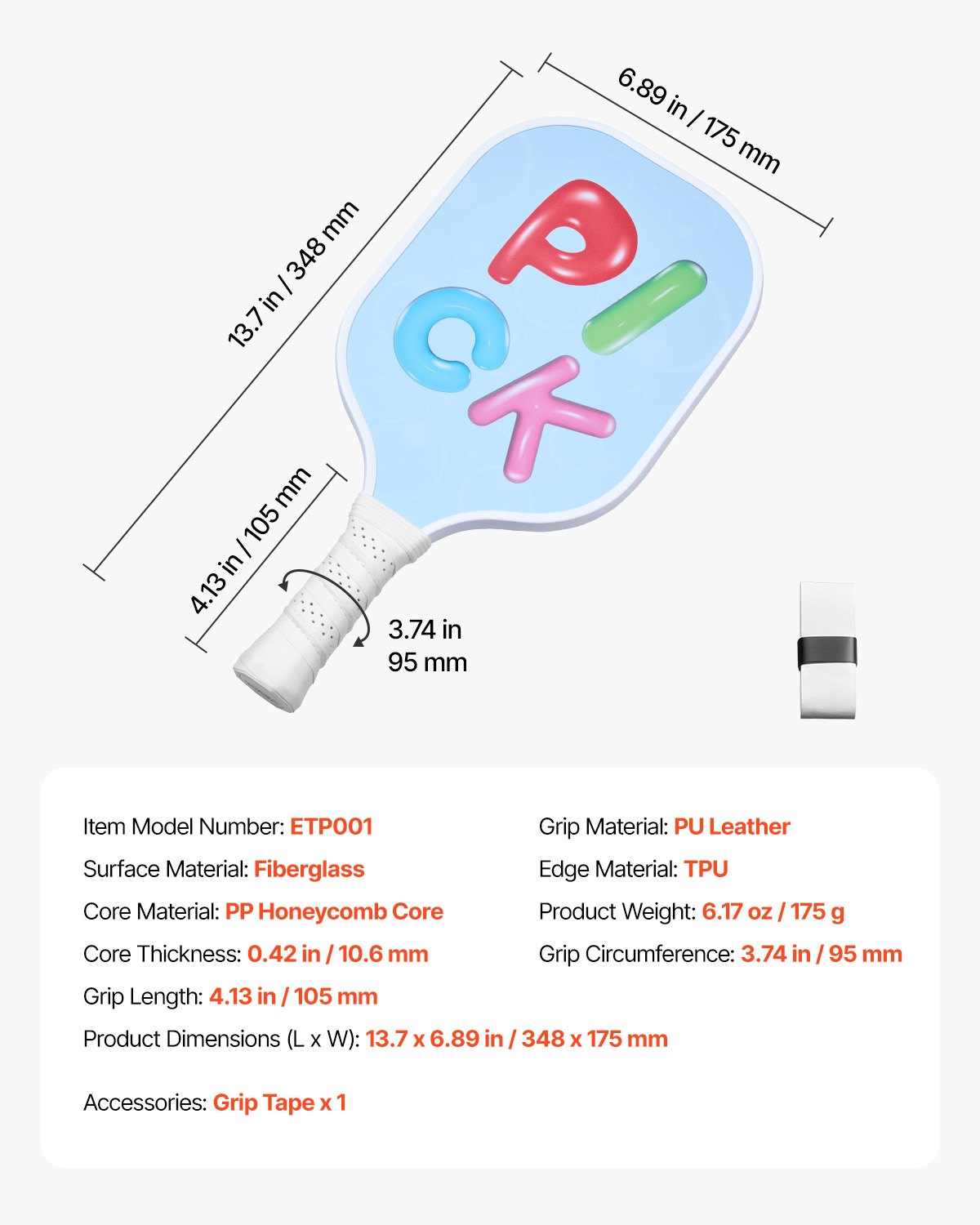 VEVOR - Pala de Pickleball para Niños, Ligera, con Agarre Pequeño y Diseño Bonito, de Fibra de Vidrio y Núcleo de Panal, para Niños, Jóvenes, Niños y Niñas