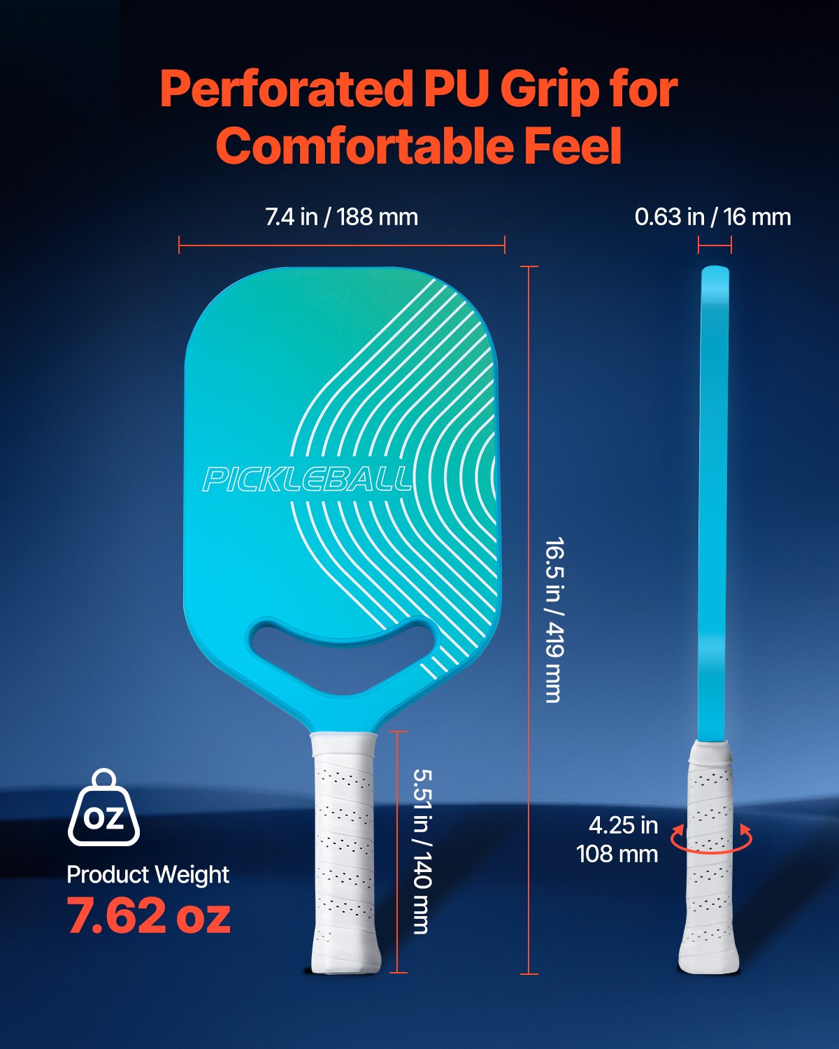 Pala de Pickleball VEVOR con garganta aerodinámica, superficie de fibra de carbono T700 y núcleo de panal. Pala profesional con mayor potencia, control y efectos. Raqueta de Pickleball para adultos, hombres y mujeres.