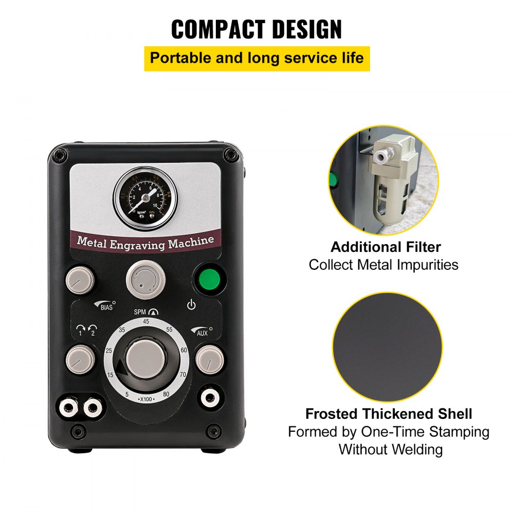 Máquina de grabado de joyería neumática VEVOR 110V 60Hz Máquinas de grabado de mano neumáticas 400-8000 Rpm Pieza de mano neumática Graver Micro grabador de doble cabeza para artesanías de joyería y hierro forjado