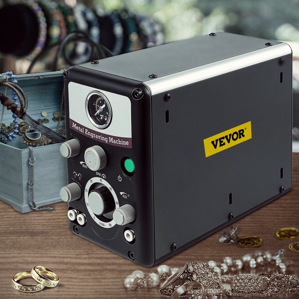 Máquina de grabado de joyería neumática VEVOR 110V 60Hz Máquinas de grabado de mano neumáticas 400-8000 Rpm Pieza de mano neumática Graver Micro grabador de doble cabeza para artesanías de joyería y hierro forjado