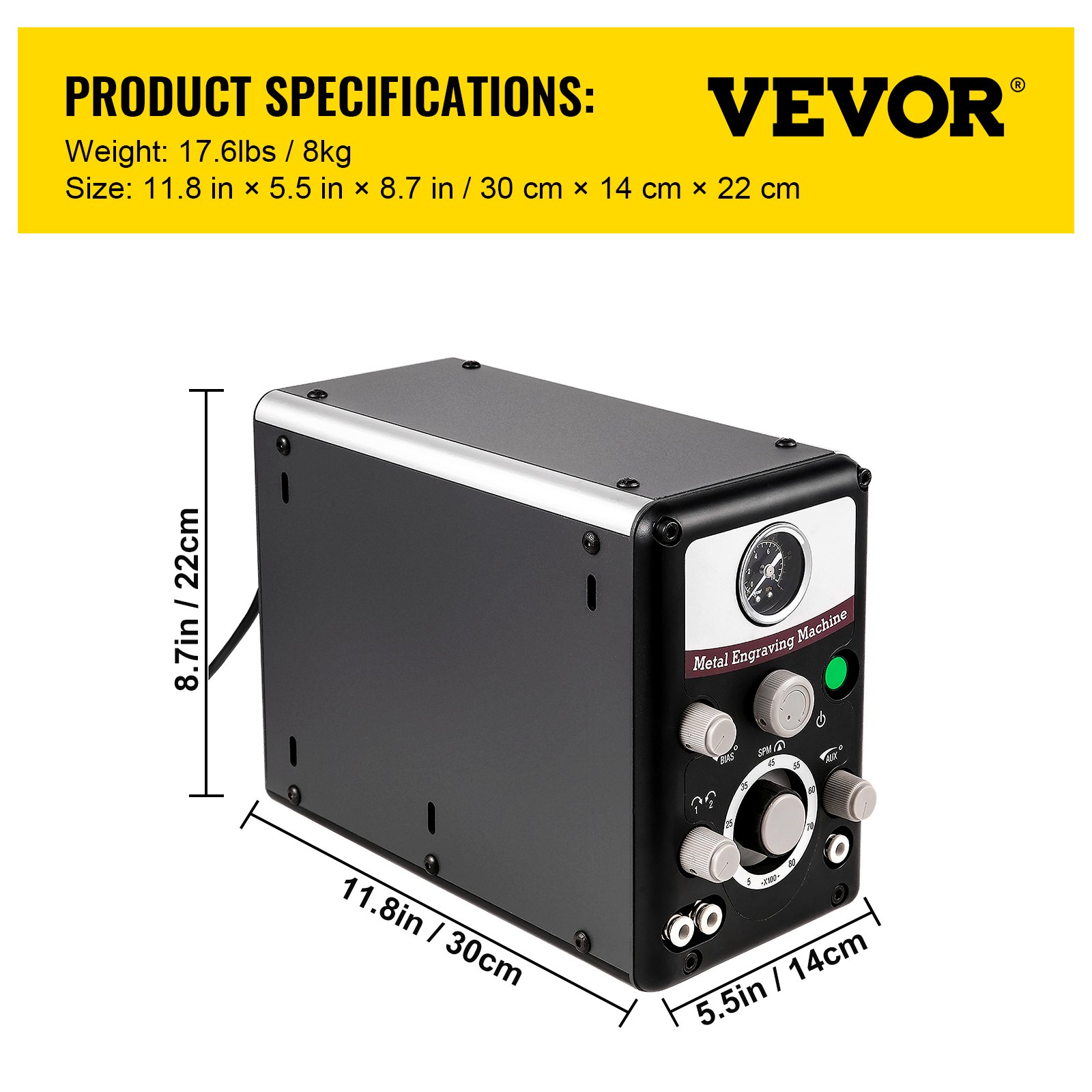 Máquina de grabado de joyería neumática VEVOR 110V 60Hz Máquinas de grabado de mano neumáticas 400-8000 Rpm Pieza de mano neumática Graver Micro grabador de doble cabeza para artesanías de joyería y hierro forjado