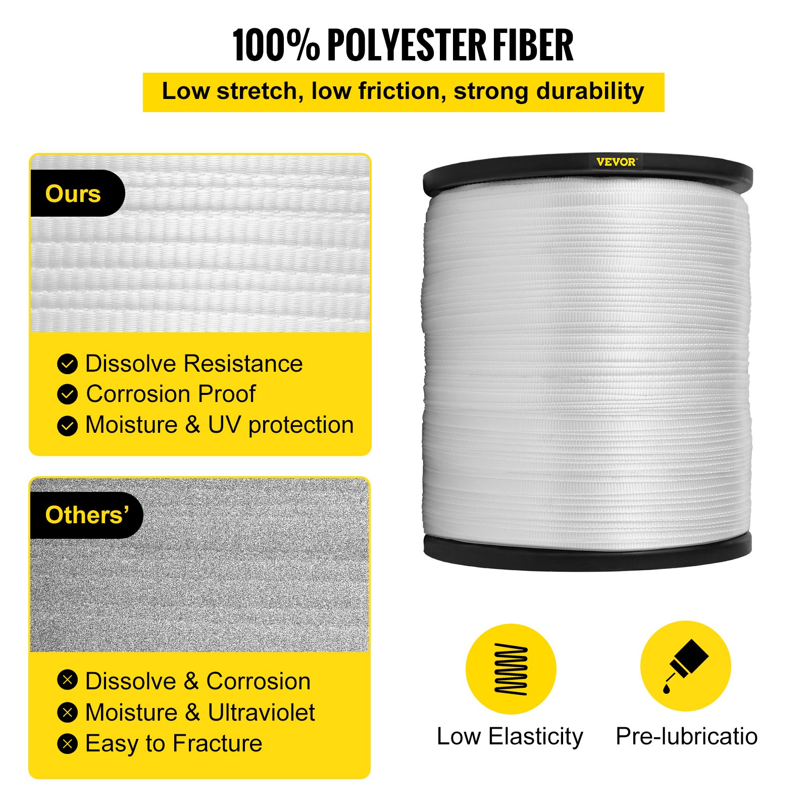 Cinta de tracción de poliéster VEVOR: fibra de poliéster duradera, resistente a la fricción y de bajo estiramiento.