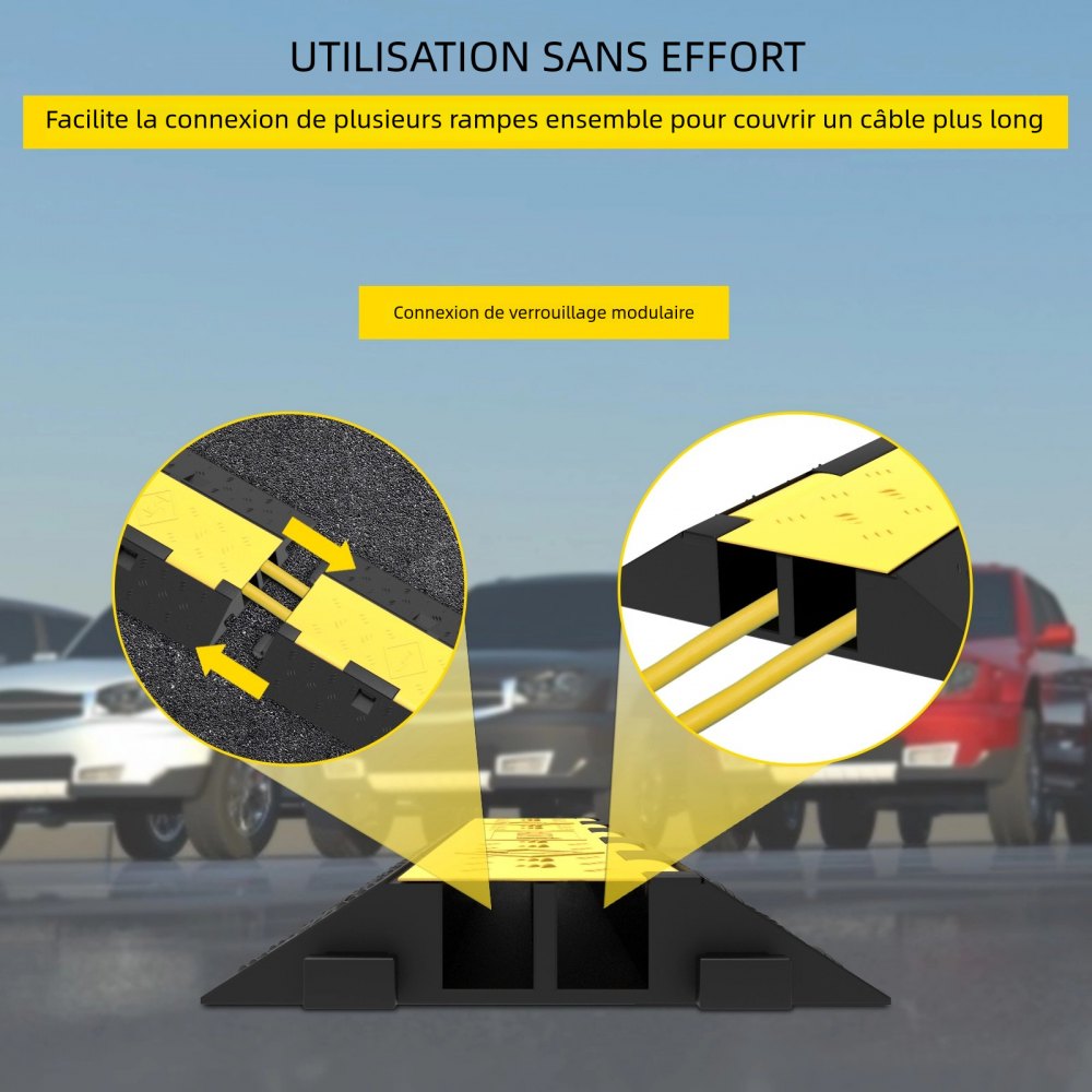 Rampa protectora de cables VEVOR, 5 paquetes de 2 canales, reductor de velocidad modular de goma con capacidad de carga de 11000 lb, protector de cable para rampa de entrada, reductor de velocidad de tráfico de goma, protector de cables