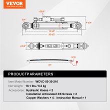 VEVOR Enlace superior hidráulico Cat.1-1 (8-1/4 pulg., 18-1/8~26-3/8 pulg.), cilindro hidráulico con 2 mangueras y válvula de retención G3/8