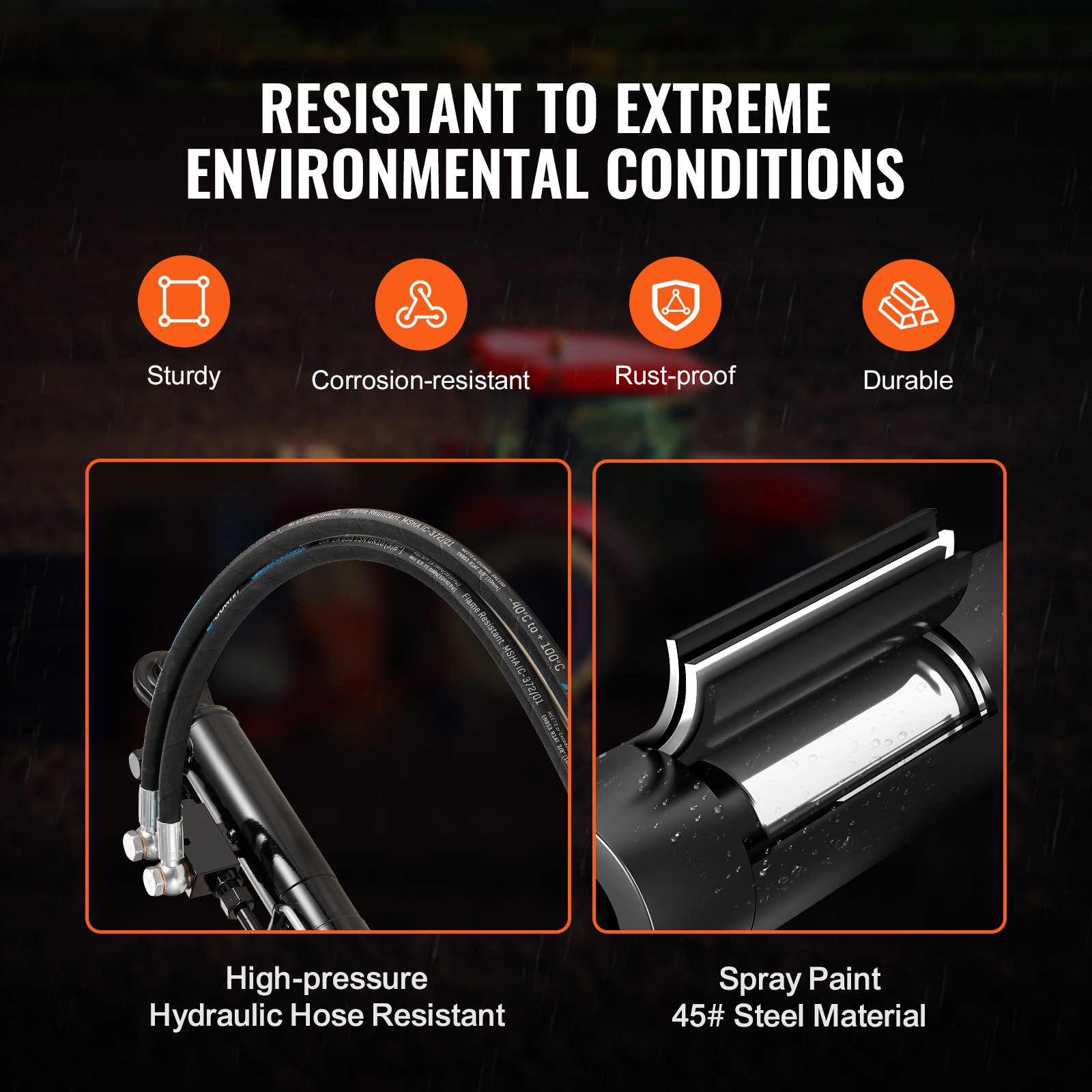 VEVOR - Cilindro hidráulico de enlace superior Cat. 1-1 (8-1/4 pulg., 18-1/8 pulg. a 26-3/8 pulg.) con 2 mangueras y válvula de retención G3/8 pulg.