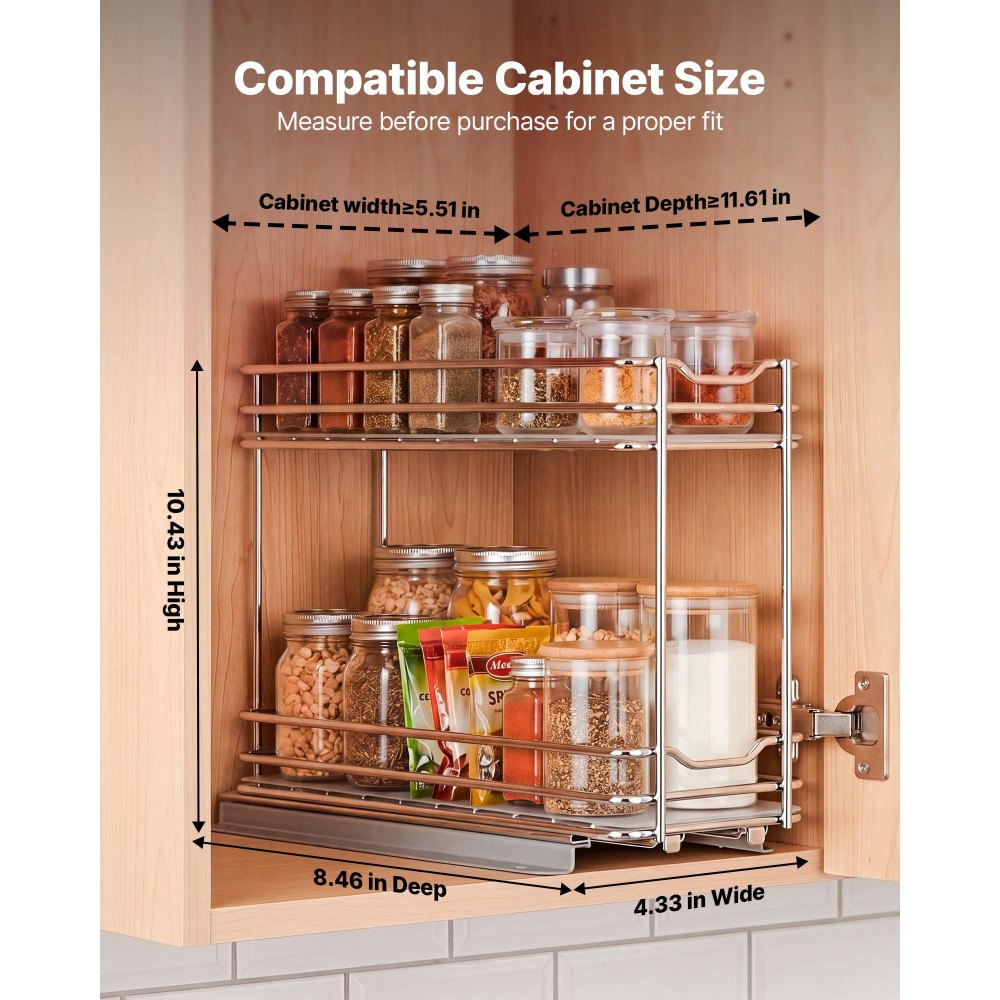 VEVOR Organizador Cocina Bajo Fregadero de 2 Niveles Estante Extraíble, Cesta de Metal Resistente, Deslizamiento Suave, 215x110x265 mm, Plateado, Para Especias, Condimentos, Utensilios, Aperitivos