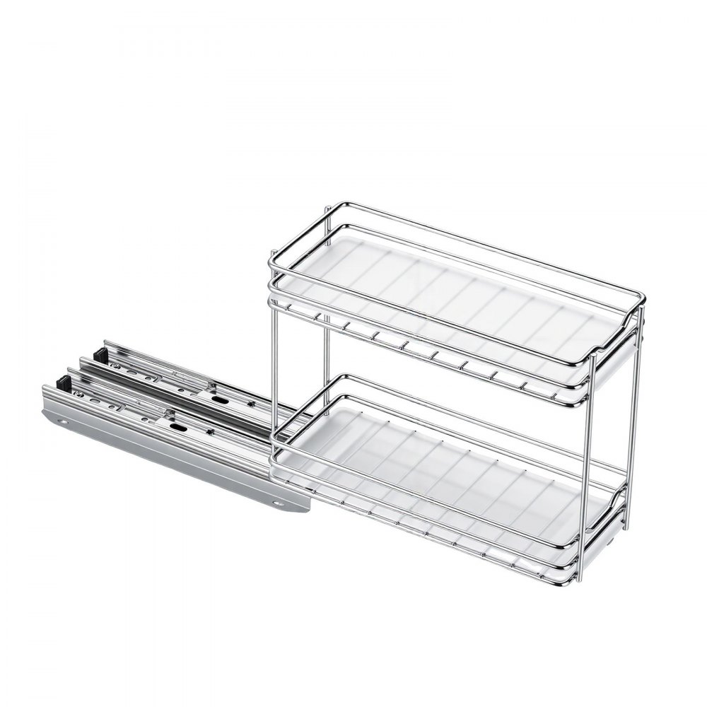 VEVOR Organizador Cocina Bajo Fregadero de 2 Niveles Estante Extraíble, Cesta de Metal Resistente, Deslizamiento Suave, 215x110x265 mm, Plateado, Para Especias, Condimentos, Utensilios, Aperitivos