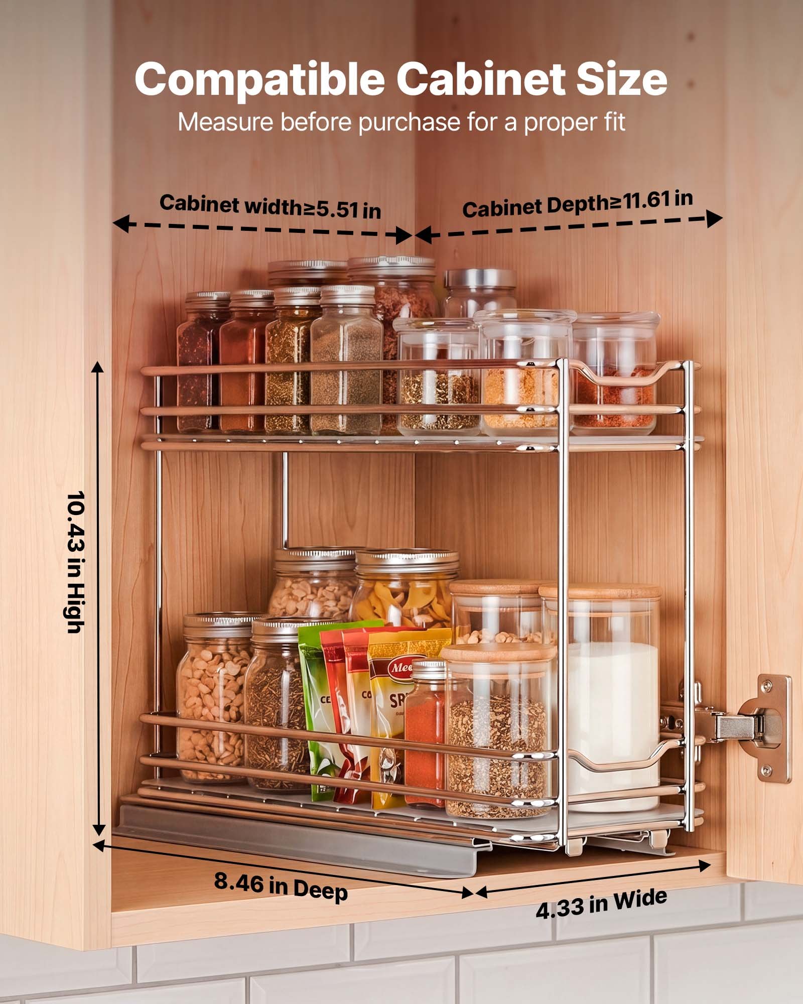 VEVOR Organizador Cocina Bajo Fregadero de 2 Niveles Estante Extraíble, Cesta de Metal Resistente, Deslizamiento Suave, 215x110x265 mm, Plateado, Para Especias, Condimentos, Utensilios, Aperitivos