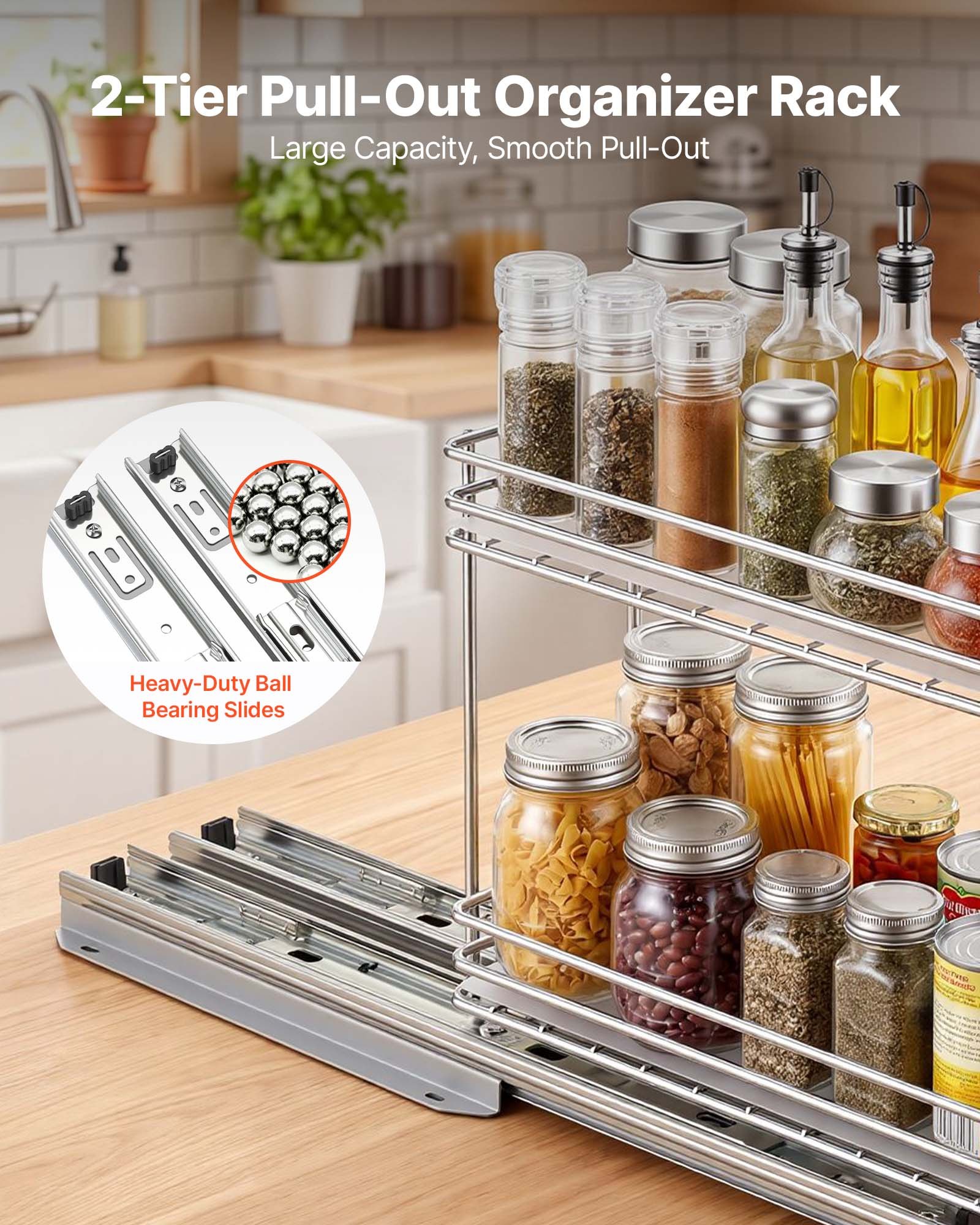 VEVOR Organizador Cocina Bajo Fregadero de 2 Niveles Estante Extraíble, Cesta de Metal Resistente, Deslizamiento Suave, 215x110x265 mm, Plateado, Para Especias, Condimentos, Utensilios, Aperitivos