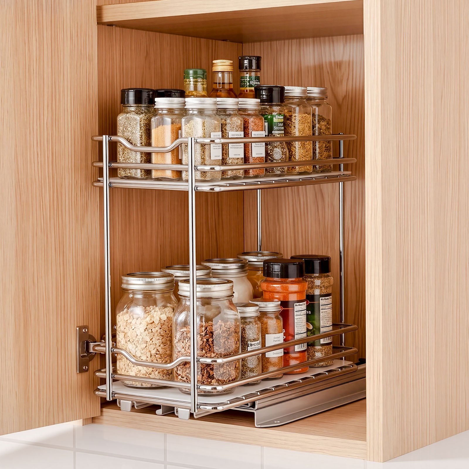 VEVOR Organizador Cocina Bajo Fregadero de 2 Niveles Estante Extraíble, Cesta de Metal Resistente, Deslizamiento Suave, 215x110x265 mm, Plateado, Para Especias, Condimentos, Utensilios, Aperitivos