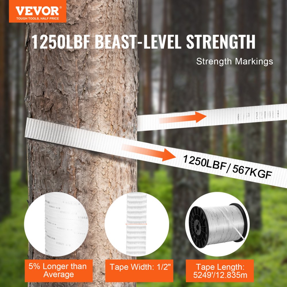 Cordón de tracción VEVOR de poliéster duradero, 1,27 cm de ancho y 1600 m de largo, carga máxima de 567 kg, perfecto para organizar cables, embalaje, trabajos de jardinería y trabajos eléctricos.