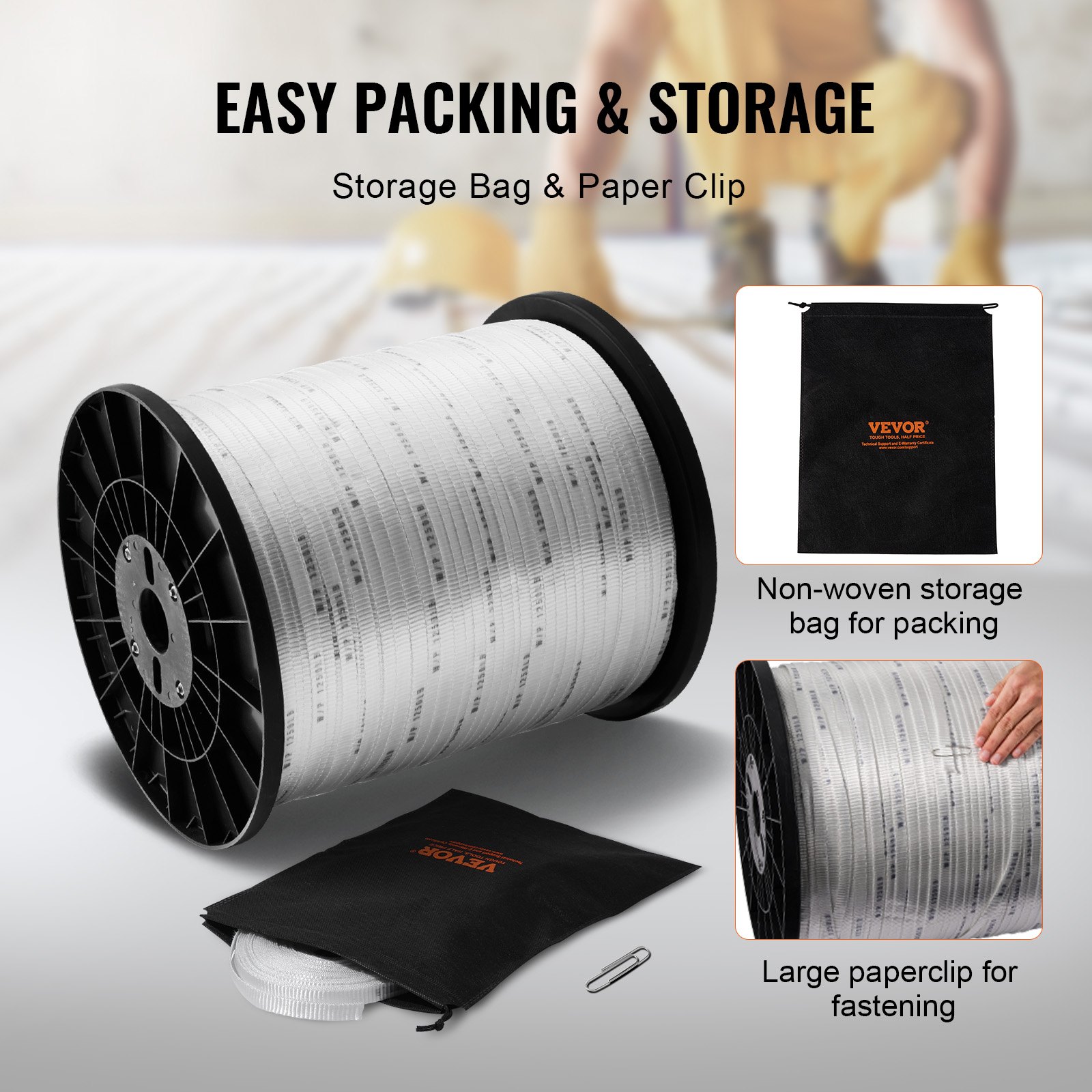 Cordón de tracción VEVOR de poliéster duradero, 1,27 cm de ancho y 1600 m de largo, carga máxima de 567 kg, perfecto para organizar cables, embalaje, trabajos de jardinería y trabajos eléctricos.