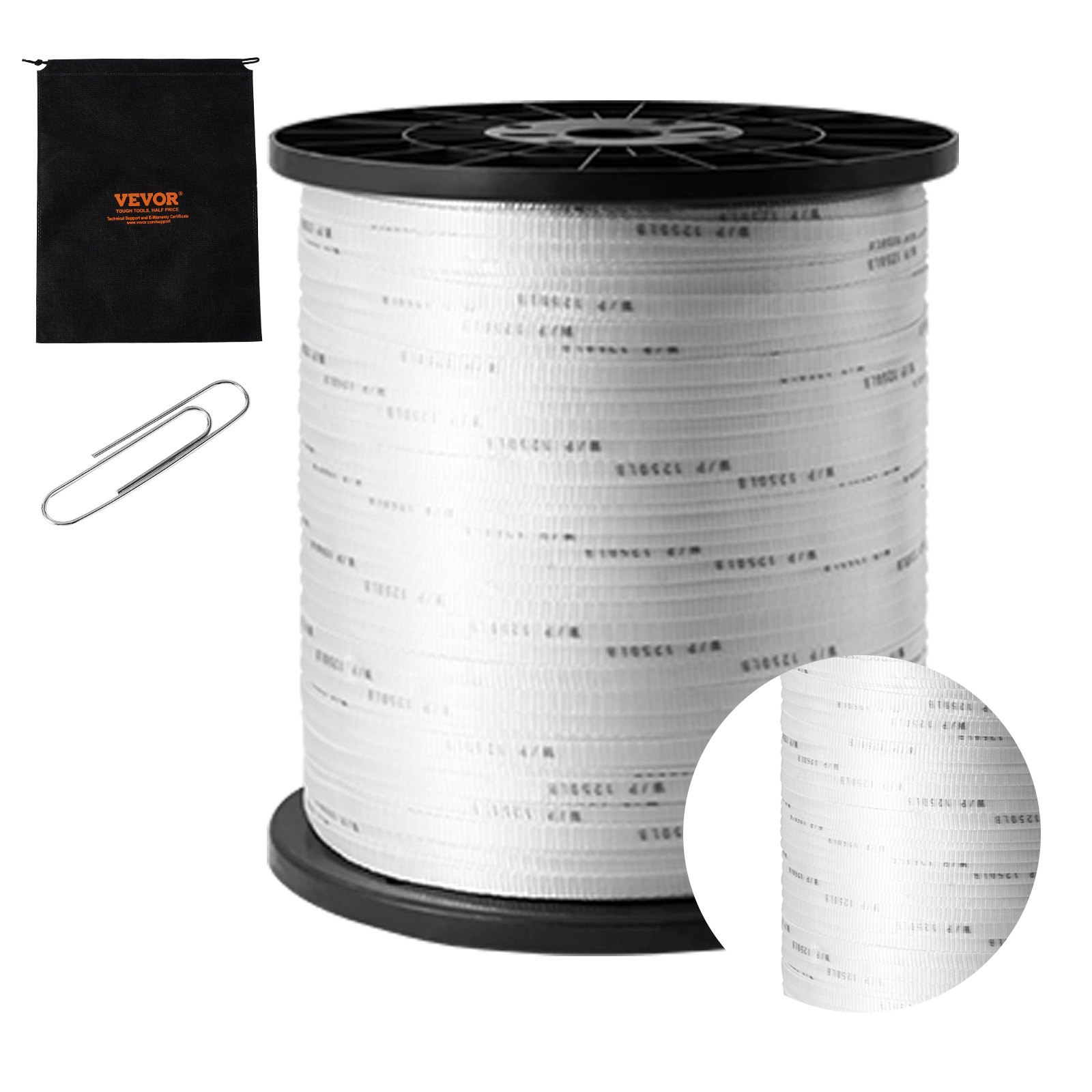Cordón de tracción VEVOR de poliéster duradero, 1,27 cm de ancho y 1600 m de largo, carga máxima de 567 kg, perfecto para organizar cables, embalaje, trabajos de jardinería y trabajos eléctricos.