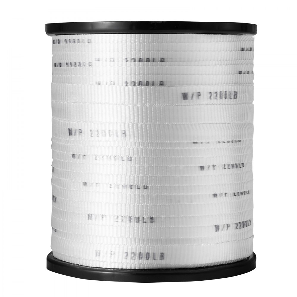 Cinta de tracción de poliéster VEVOR, 5/8" x 630', cuerda plana Mule Tape, capacidad de tracción de 2200 lbf, cinta de tracción de cable impresa para embalaje, jardinería, instalaciones eléctricas comerciales, trabajos en conductos, blanca