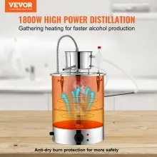 VEVOR Alcohol Still, 9 Gal 30L Water Alcohol Distiller, Home Distillery Kit incluye tubo y bomba de acero inoxidable y válvula de escape unidireccional y termómetro (30-120 ℃) para bricolaje whisky vino brandy, plata