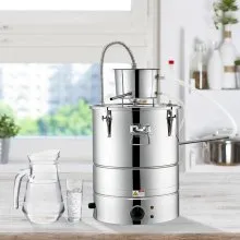 VEVOR Alcohol Still, 9 Gal 30L Water Alcohol Distiller, Home Distillery Kit incluye tubo y bomba de acero inoxidable y válvula de escape unidireccional y termómetro (30-120 ℃) para bricolaje whisky vino brandy, plata