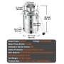 Dimensiones y especificaciones del alambique de alcohol VEVOR que incluyen barril de destilación de 50 l y potencia de 2800 W.