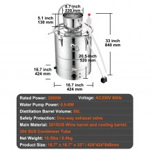 VEVOR Alcohol Still, 15 Gal 50L Water Alcohol Distiller, Home Distillery Kit incluye tubo y bomba de acero inoxidable y válvula de escape unidireccional y termómetro (30-120 ℃) para bricolaje Whisky Wine Brandy, Silver