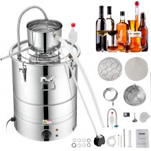 VEVOR Alcohol Still, 15 Gal 50L Water Alcohol Distiller, Home Distillery Kit incluye tubo y bomba de acero inoxidable y válvula de escape unidireccional y termómetro (30-120 ℃) para bricolaje Whisky Wine Brandy, Silver