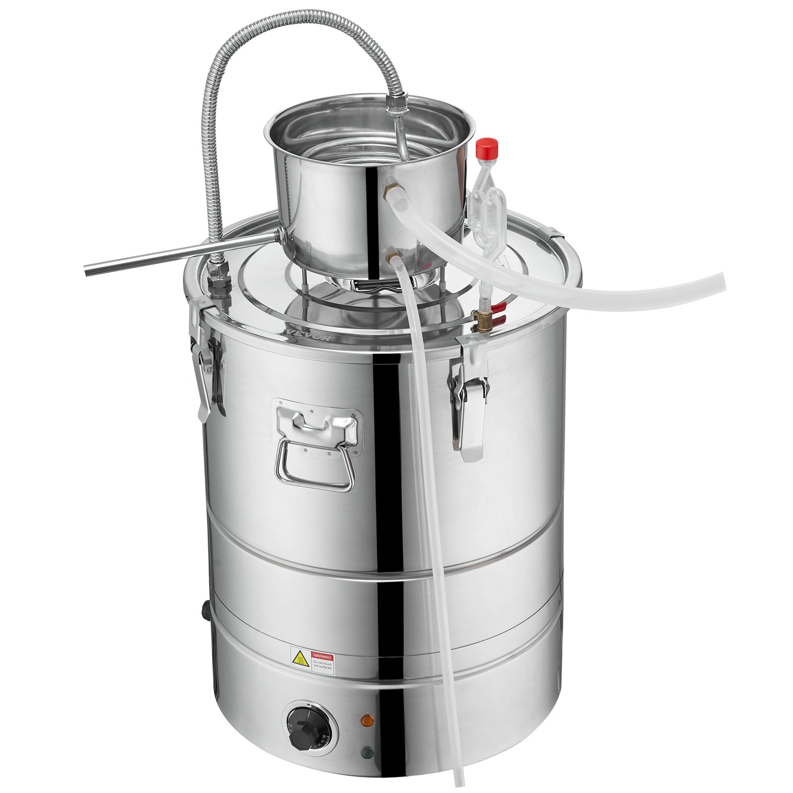 VEVOR Alcohol Still, 15 Gal 50L Water Alcohol Distiller, Home Distillery Kit incluye tubo y bomba de acero inoxidable y válvula de escape unidireccional y termómetro (30-120 ℃) para bricolaje Whisky Wine Brandy, Silver
