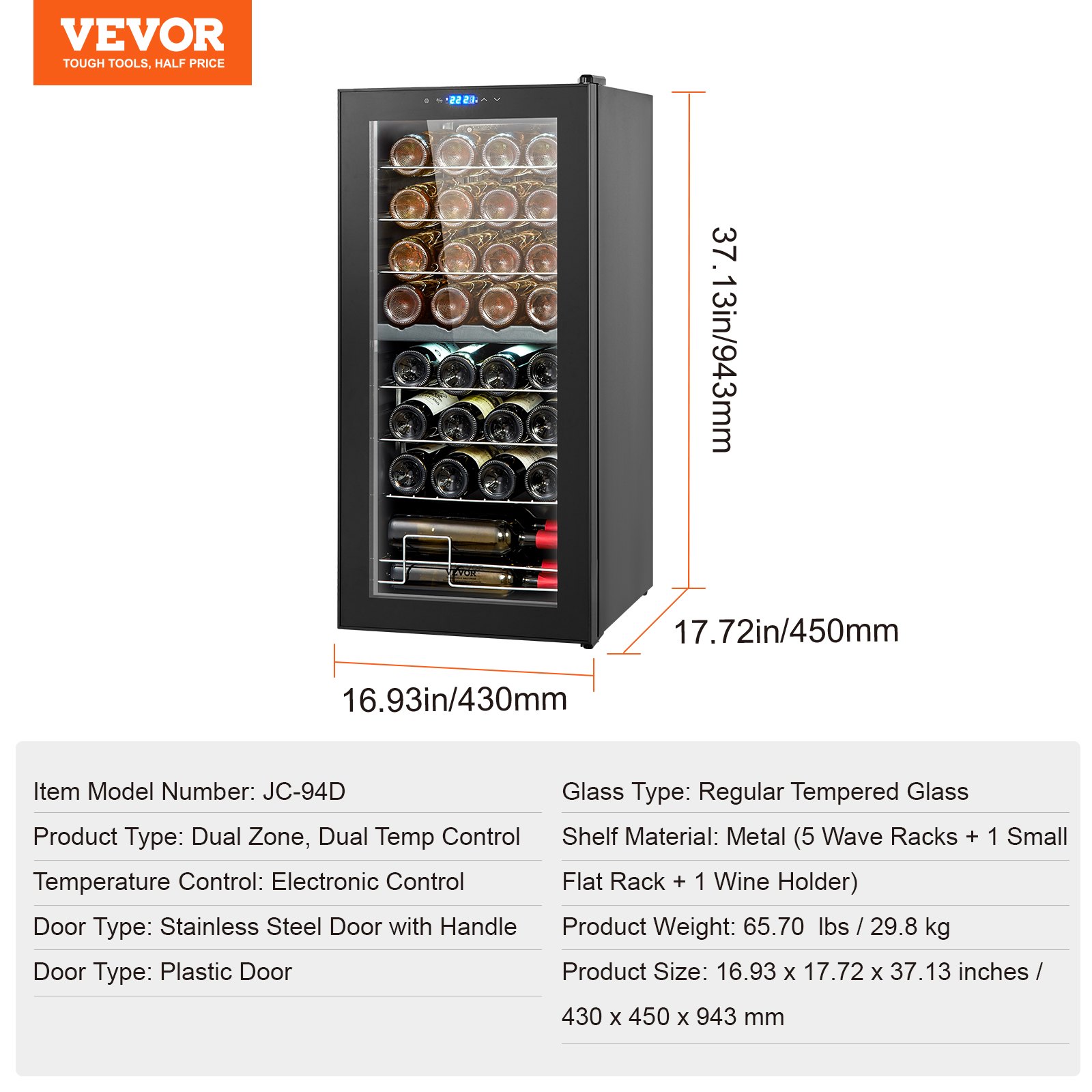 Vinoteca VEVOR para 32 botellas, con doble zona y doble temperatura, independiente, con control digital, puerta de vidrio templado con protección UV, ideal para almacenar vino tinto y blanco en tu bar.