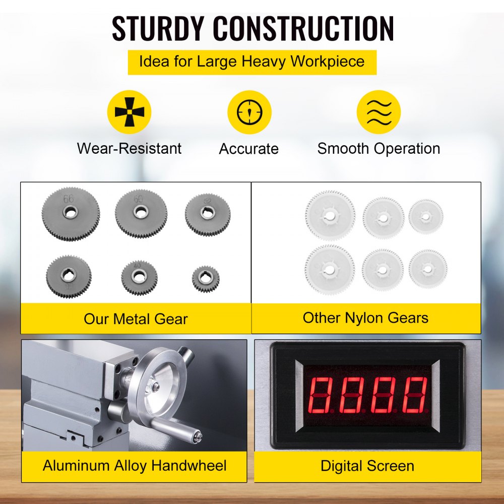 VEVOR Torno de metal, mini torno 210x800, cambio de velocidad variable de 2500 RPM, mini torno de precisión de 850 W, torno para trabajar metales con motor sin escobillas, fresadora para varios tornea