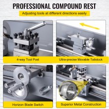 VEVOR Torno de metal, mini torno 210x800, cambio de velocidad variable de 2500 RPM, mini torno de precisión de 850 W, torno para trabajar metales con motor sin escobillas, fresadora para varios tornea
