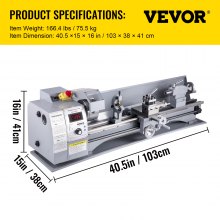 VEVOR Torno de metal, mini torno 210x800, cambio de velocidad variable de 2500 RPM, mini torno de precisión de 850 W, torno para trabajar metales con motor sin escobillas, fresadora para varios tornea