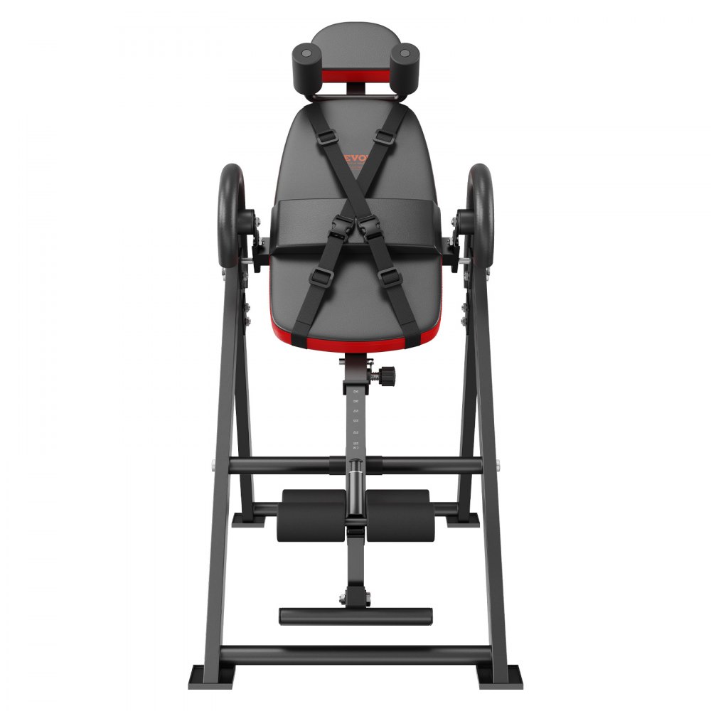 VEVOR Inversion Table, 300 lbs Capacity Heavy Duty Inversion Table, Decompression Back Stretcher Machine, Strength Training Equipment with Headrest, Ankle Lock, Adjustable Protective Belt, Red/Black