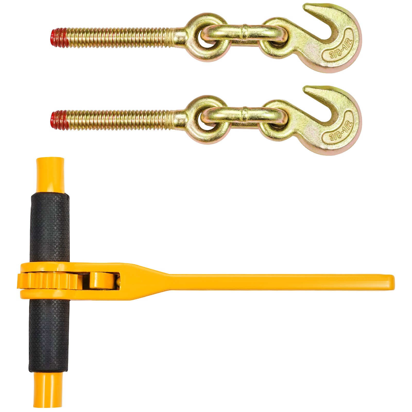 Kit de cadena y tensor VEVOR, tensores de trinquete de 3/8" a 1/2", carga máxima de trabajo de 9200 lb, cadenas G80 de 3/8" x 10' con ganchos de agarre, tensores de trinquete y cadenas para camión, amarre, transporte y remolque (2 juegos)