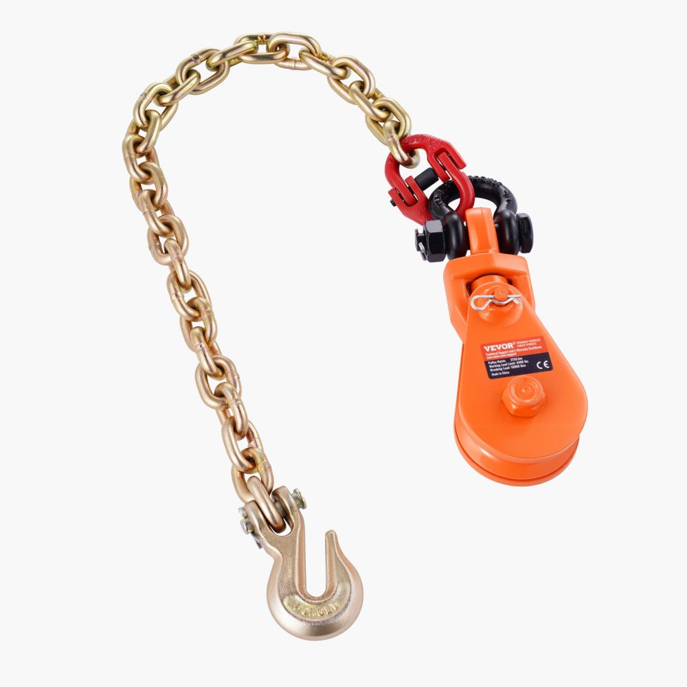 VEVOR Polea de Arrastre con Cadena G80, Grillete Giratorio, Resistencia a la Rotura de 4,5 T Diámetro de la Polea de 74 mm para Cuerda de Diámetro de 9,5 mm para Remolque y Recuperación en Grúas