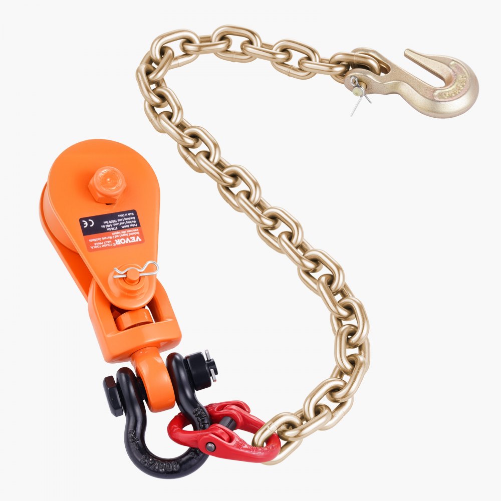 VEVOR Polea de Arrastre con Cadena G80, Grillete Giratorio, Resistencia a la Rotura de 4,5 T Diámetro de la Polea de 74 mm para Cuerda de Diámetro de 9,5 mm para Remolque y Recuperación en Grúas